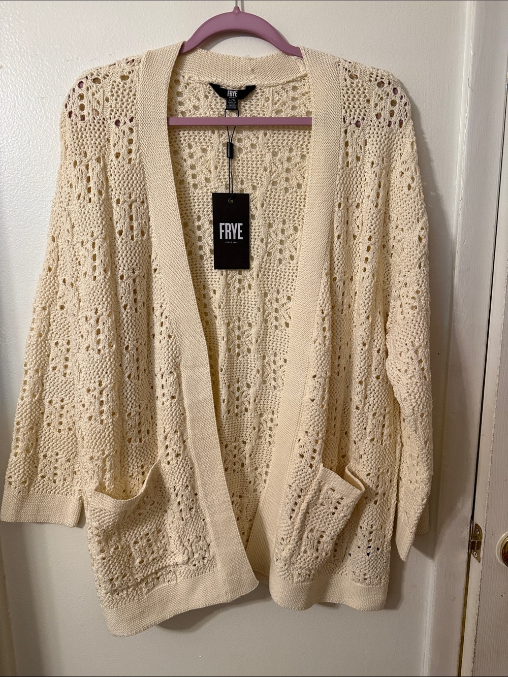 FRYE Cream Openwork Crochet Cardigan
